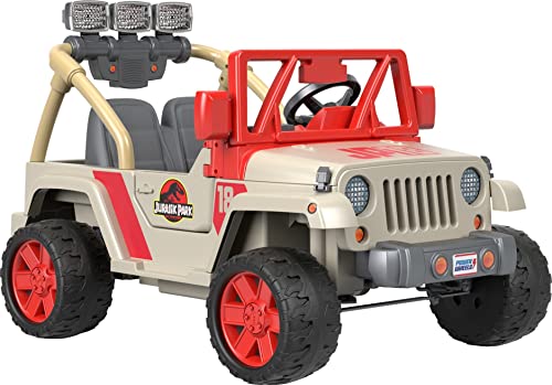 Power Wheels Jurassic Park Jeep Wrangler Ride-On Battery Powered Vehicle With Dinosaur Sounds & Lights For Preschool Kids Ages 3+ Years by Fisher-Price