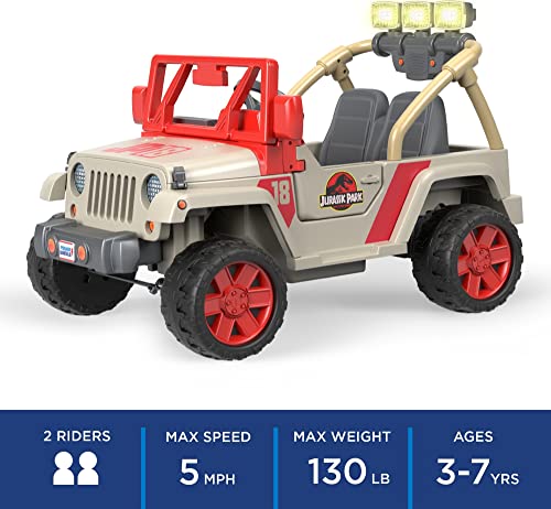 Power Wheels Jurassic Park Jeep Wrangler Ride-On Battery Powered Vehicle With Dinosaur Sounds & Lights For Preschool Kids Ages 3+ Years by Fisher-Price