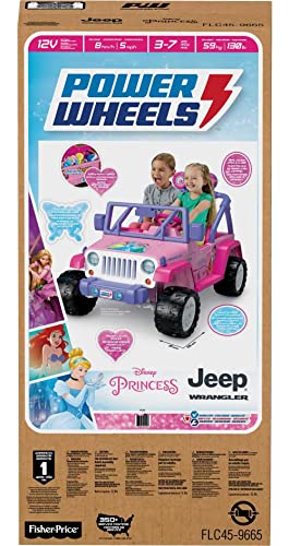 Power Wheels Disney Princess Jeep Wrangler Ride-On Battery Powered Vehicle with Sounds and Character Phrases plus Storage from Fisher-Price