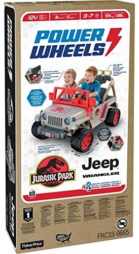 Power Wheels Jurassic Park Jeep Wrangler Ride-On Battery Powered Vehicle With Dinosaur Sounds & Lights For Preschool Kids Ages 3+ Years by Fisher-Price