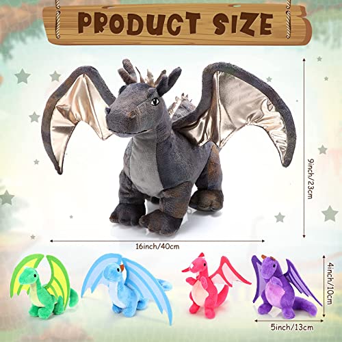5 Pieces Dragon Plush Toy Set 16 Inch Large Dragon Stuffed Animal with 4 Cute Plush Dragons in Mommy Dragon's Belly Colorful Dragon Plush Set for for Boys Girls Birthday Gifts Party Favors from HyDren
