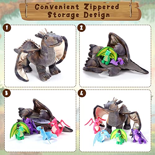 5 Pieces Dragon Plush Toy Set 16 Inch Large Dragon Stuffed Animal with 4 Cute Plush Dragons in Mommy Dragon's Belly Colorful Dragon Plush Set for for Boys Girls Birthday Gifts Party Favors from HyDren