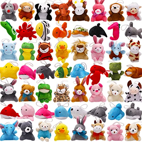 56 Pack Mini Plush Animals Toys Bulk, Small Stuffed Ocean Animal Toy Set, Keychain Decoration for Claw Machine, Birthday Party Favor, Goodie Bag Fillers, Christmas, Classroom Prize Box, School Reward from Uzoxlsn