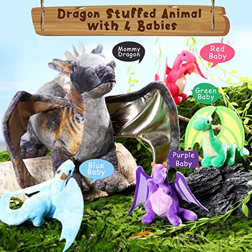 5 Pieces Dragon Plush Toy Set 16 Inch Large Dragon Stuffed Animal with 4 Cute Plush Dragons in Mommy Dragon's Belly Colorful Dragon Plush Set for for Boys Girls Birthday Gifts Party Favors from HyDren