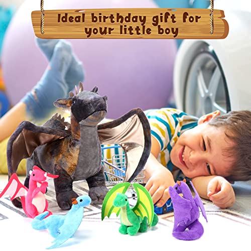 5 Pieces Dragon Plush Toy Set 16 Inch Large Dragon Stuffed Animal with 4 Cute Plush Dragons in Mommy Dragon's Belly Colorful Dragon Plush Set for for Boys Girls Birthday Gifts Party Favors from HyDren
