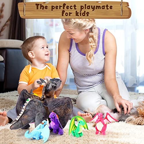 5 Pieces Dragon Plush Toy Set 16 Inch Large Dragon Stuffed Animal with 4 Cute Plush Dragons in Mommy Dragon's Belly Colorful Dragon Plush Set for for Boys Girls Birthday Gifts Party Favors from HyDren