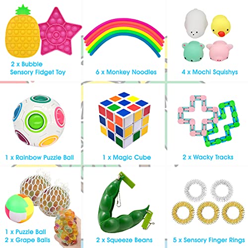 Sensory Fidget Toys Set, Fidget Pack Cheap for Kid/Adult, Stress Relief Anti-Anxiety Special Tool Bundles Gift, 26PCS Miniature Novelty Toy for Classroom Reward Prizes, Birthday Party, Children's Day from Karkara