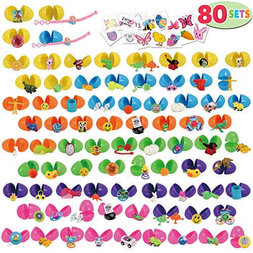 80 Packs Pre Filled Easter Eggs with Novelty Toys and Stickers, 2 3/8â 80 Bright Colorful Easter Eggs for Easter Basket Stuffers, Easter Party Favors, Easter Egg Hunt, Classroom Events from Joyin, Inc.