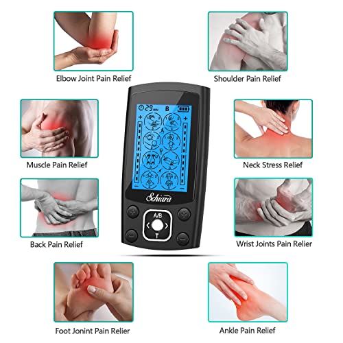 Schiara Dual Channel Tens Unit Machine Pulse Massager 24 Modes Rechargeable Muscle Stimulator Device with 10 Pads from Schiara