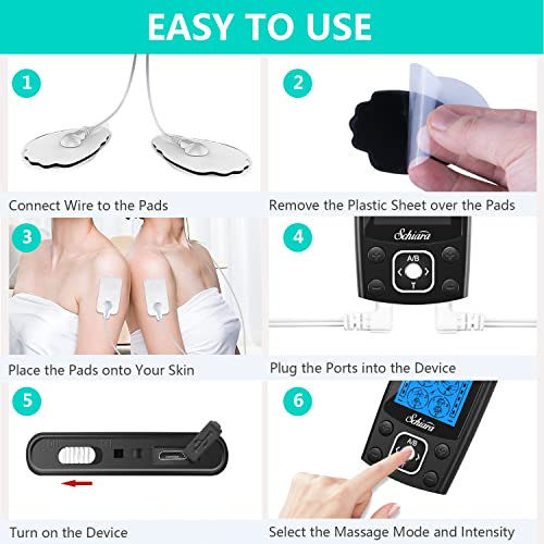 Schiara Dual Channel Tens Unit Machine Pulse Massager 24 Modes Rechargeable Muscle Stimulator Device with 10 Pads from Schiara