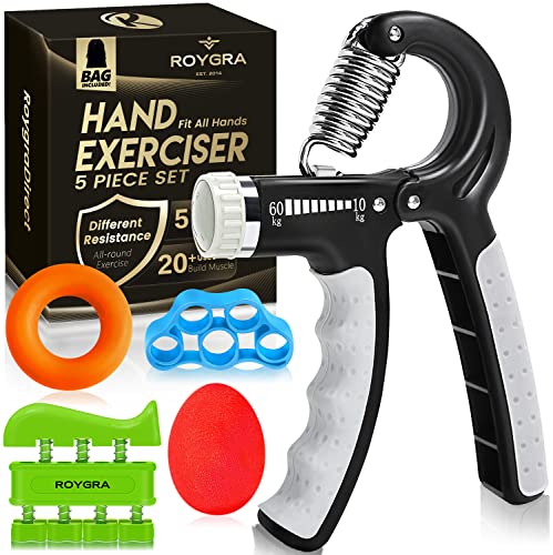 roygra Grip Strength Trainer, Forearm Workout, Hand & Finger Exerciser - 5 Pack from 