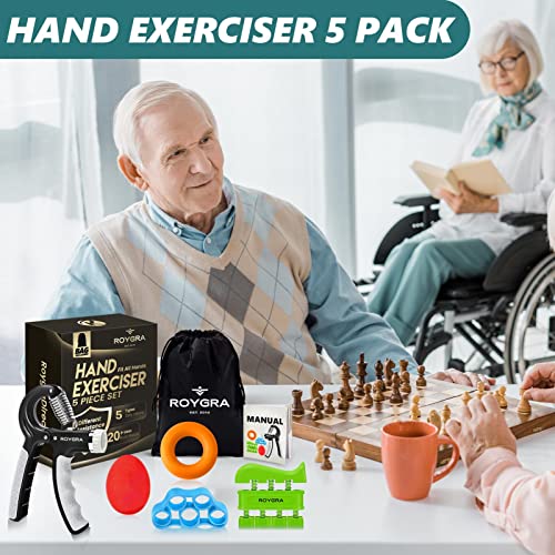 roygra Grip Strength Trainer, Forearm Workout, Hand & Finger Exerciser - 5 Pack from 