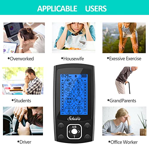 Schiara Dual Channel Tens Unit Machine Pulse Massager 24 Modes Rechargeable Muscle Stimulator Device with 10 Pads from Schiara