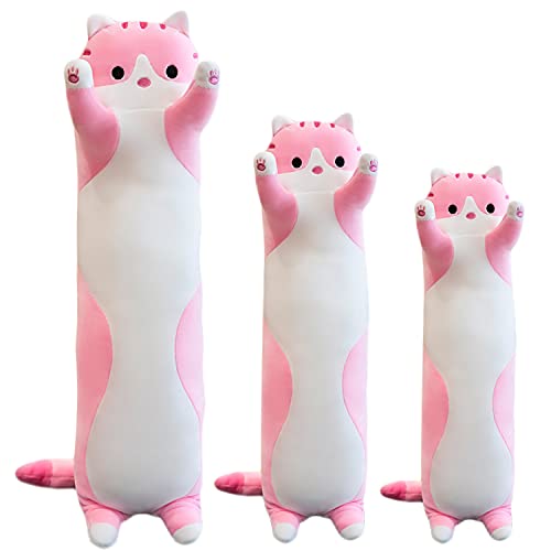 Giant Cat Pillow Plush Cartoon Kitty Sleeping Hugging Pillow, Cuddly Soft Long Kitten Body Pillow Doll Cat Cushion Toy for Kids Girlfriend (Pink, 150cm/59inch) from Somao