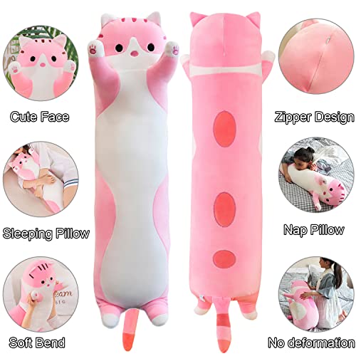 Giant Cat Pillow Plush Cartoon Kitty Sleeping Hugging Pillow, Cuddly Soft Long Kitten Body Pillow Doll Cat Cushion Toy for Kids Girlfriend (Pink, 150cm/59inch) from Somao
