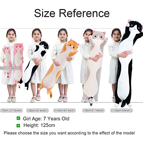 Giant Cat Pillow Plush Cartoon Kitty Sleeping Hugging Pillow, Cuddly Soft Long Kitten Body Pillow Doll Cat Cushion Toy for Kids Girlfriend (Pink, 150cm/59inch) from Somao
