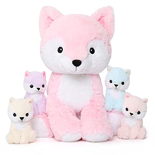 MorisMos Fox Stuffed Animals Plush Toys, Soft Stuffed Fox Mommy & Babies Set, Fox Plush Toy Large Size, 19in by MorisMos