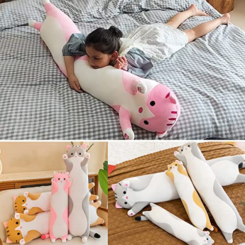 Giant Cat Pillow Plush Cartoon Kitty Sleeping Hugging Pillow, Cuddly Soft Long Kitten Body Pillow Doll Cat Cushion Toy for Kids Girlfriend (Pink, 150cm/59inch) from Somao