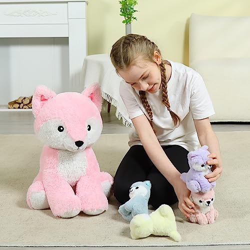 MorisMos Fox Stuffed Animals Plush Toys, Soft Stuffed Fox Mommy & Babies Set, Fox Plush Toy Large Size, 19in by MorisMos