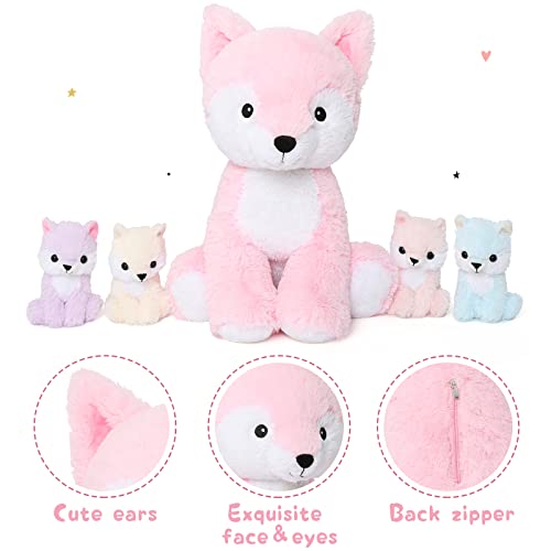 MorisMos Fox Stuffed Animals Plush Toys, Soft Stuffed Fox Mommy & Babies Set, Fox Plush Toy Large Size, 19in by MorisMos