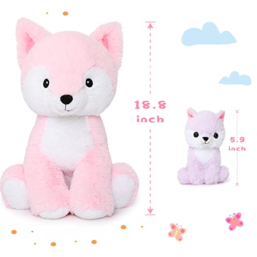 MorisMos Fox Stuffed Animals Plush Toys, Soft Stuffed Fox Mommy & Babies Set, Fox Plush Toy Large Size, 19in by MorisMos