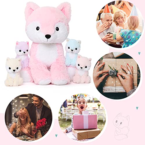 MorisMos Fox Stuffed Animals Plush Toys, Soft Stuffed Fox Mommy & Babies Set, Fox Plush Toy Large Size, 19in by MorisMos