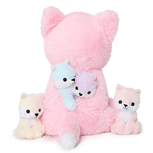 MorisMos Fox Stuffed Animals Plush Toys, Soft Stuffed Fox Mommy & Babies Set, Fox Plush Toy Large Size, 19in by MorisMos