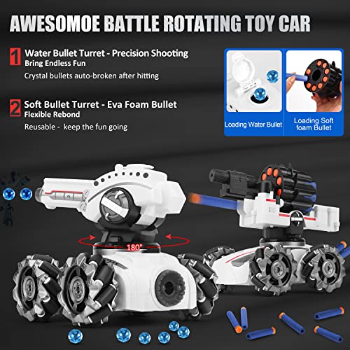 CXJ 3 Head RC Tank Car, Shooting Water Bullets(Bomb) Remote Control Car, Kids 4WD Battle Stunt Car, Blow Bubble, Shoot Foam Darts, 360Â°Rotating, LEDs, Music, Toy Gifts for 6-15 Years Old Boys Girls from CXJ