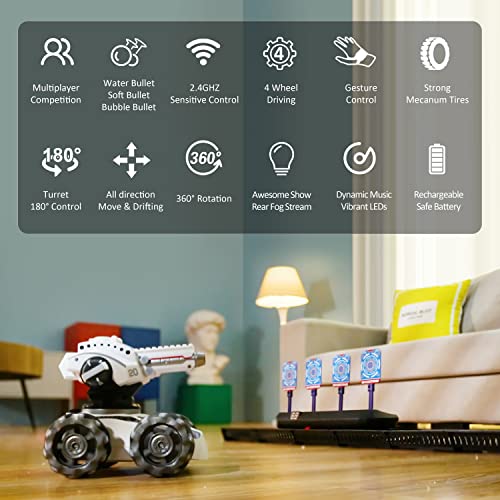 CXJ 3 Head RC Tank Car, Shooting Water Bullets(Bomb) Remote Control Car, Kids 4WD Battle Stunt Car, Blow Bubble, Shoot Foam Darts, 360Â°Rotating, LEDs, Music, Toy Gifts for 6-15 Years Old Boys Girls from CXJ