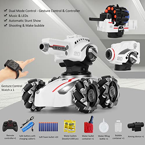 CXJ 3 Head RC Tank Car, Shooting Water Bullets(Bomb) Remote Control Car, Kids 4WD Battle Stunt Car, Blow Bubble, Shoot Foam Darts, 360Â°Rotating, LEDs, Music, Toy Gifts for 6-15 Years Old Boys Girls from CXJ