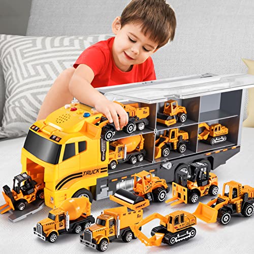 TEMI Toddler Toys for 3 4 5 6 Years Old Boys, Die-cast Construction Toys Car Carrier Vehicle Toy Set w/ Play Mat, Kids Toys Truck Alloy Metal Car Toys Set for Age 3-9 Toddlers Kids Boys & Girls from TEMI