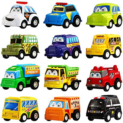 Pull Back Car, 12 Pack Assorted Mini Plastic Vehicle Set,Funcorn Toys Pull Back Truck and Car Toys for Boys Kids Toddler Party Favors,Die Cast Car Toy Play Set from Funcorn Toys