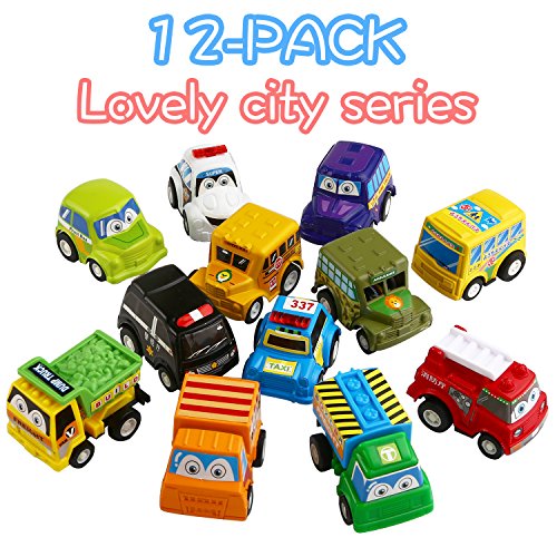 Pull Back Car, 12 Pack Assorted Mini Plastic Vehicle Set,Funcorn Toys Pull Back Truck and Car Toys for Boys Kids Toddler Party Favors,Die Cast Car Toy Play Set from Funcorn Toys