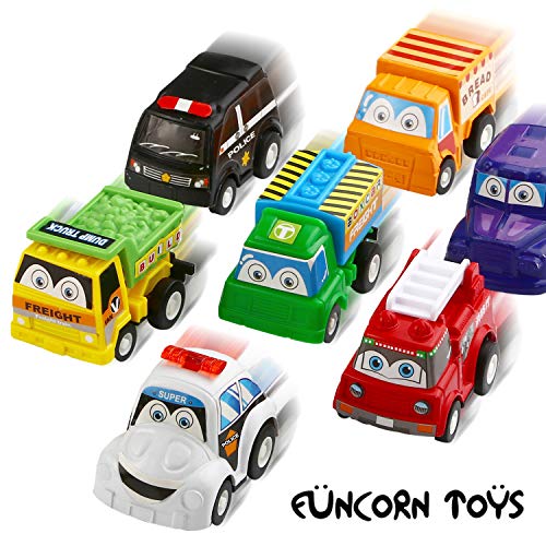Pull Back Car, 12 Pack Assorted Mini Plastic Vehicle Set,Funcorn Toys Pull Back Truck and Car Toys for Boys Kids Toddler Party Favors,Die Cast Car Toy Play Set from Funcorn Toys
