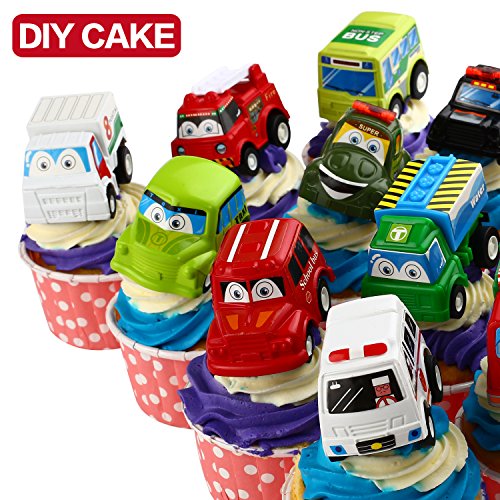 Pull Back Car, 12 Pack Assorted Mini Plastic Vehicle Set,Funcorn Toys Pull Back Truck and Car Toys for Boys Kids Toddler Party Favors,Die Cast Car Toy Play Set from Funcorn Toys