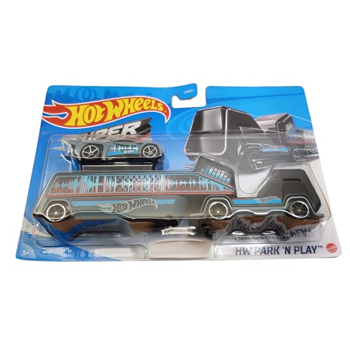 DieCast Hotwheels HW Park 'N Play Vehicle (Blue/Gray) Detachable Trailer, Car Included! by Hot Wheels