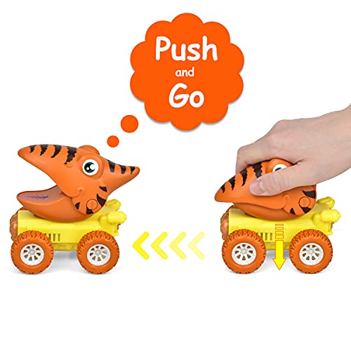 LIKEE Pull Back Cars with Light and Music, Friction Powered Vehicle Play Set Push and Go Car Toys Party Gifts Stocking Fillers for Toddlers Kids Boys Girls Age 3+ Years Old (Dinosaur) by LiKee