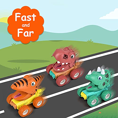 LIKEE Pull Back Cars with Light and Music, Friction Powered Vehicle Play Set Push and Go Car Toys Party Gifts Stocking Fillers for Toddlers Kids Boys Girls Age 3+ Years Old (Dinosaur) by LiKee