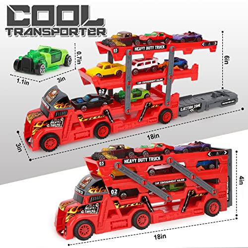 Aoskie Transport Carrier Truck Car Toy with Mini Cars and Road Signs, Hauler Launch Vehicles Play Set Gifts Games for Kids Ages 3-5 Years Old by Aoskie