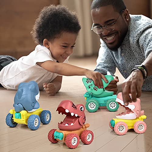LIKEE Pull Back Cars with Light and Music, Friction Powered Vehicle Play Set Push and Go Car Toys Party Gifts Stocking Fillers for Toddlers Kids Boys Girls Age 3+ Years Old (Dinosaur) by LiKee