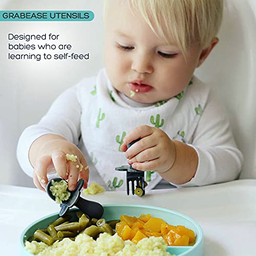 grabease First Self Feed Baby Utensils with a to-Go Case - Anti-Choke, BPA-Free Baby Spoon and Fork Toddler Utensils - Toddler Silverware for Baby Led Weaning Ages 6 Months+, Navy from Elli&Nooli