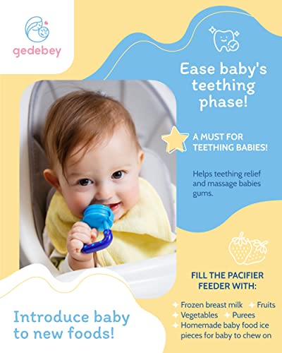 Gedebey Baby Fruit Feeder Pacifier - 3 Pack | 2 Silicone Baby Feeder Pacifiers & 1 Baby Food Spoon Dispenser | Frozen Fruit Teether | Forage Feeder | Food Pacifier for Babies | Baby Food Spoon (Pink) from Gedebey