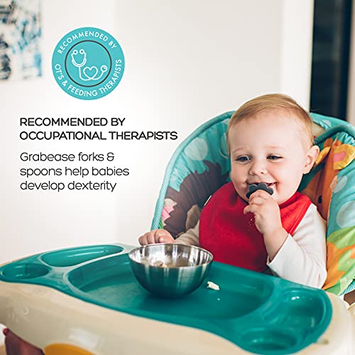 grabease First Self Feed Baby Utensils with a to-Go Case - Anti-Choke, BPA-Free Baby Spoon and Fork Toddler Utensils - Toddler Silverware for Baby Led Weaning Ages 6 Months+, Navy from Elli&Nooli