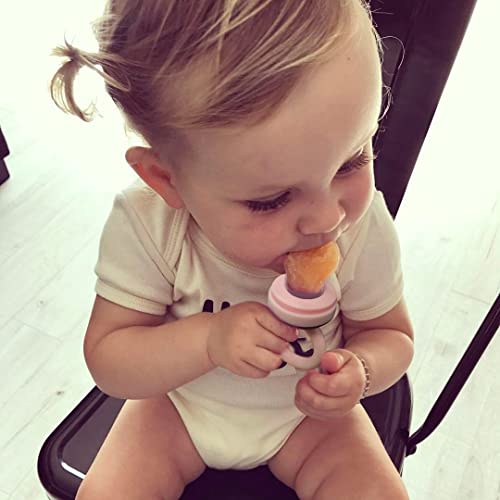 Baby Fruit Food Feeder Pacifier - 2 Packs Silicone Fresh Fruit Feeder BPA Free [S M L Size Silicone Food Pouches Included] (Blue&Pink) by Bessentials