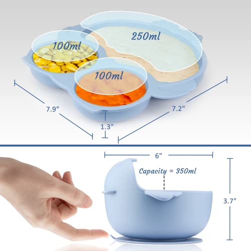Silicone Baby Feeding Set Includes Adjustable Bib Suction Bowl and Plate, Baby Spoon and Fork, Sippy Cup with Straw and Lidï¼Blueï¼ by Dongguan SHY Silicone Product Co.,LTD