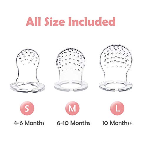 Baby Fruit Food Feeder Pacifier - 2 Packs Silicone Fresh Fruit Feeder BPA Free [S M L Size Silicone Food Pouches Included] (Blue&Pink) by Bessentials