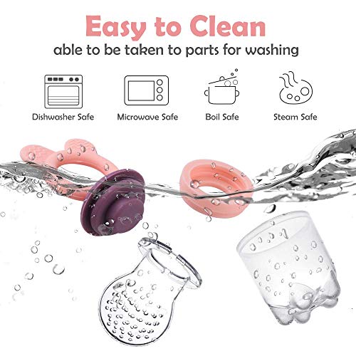 Baby Fruit Food Feeder Pacifier - 2 Packs Silicone Fresh Fruit Feeder BPA Free [S M L Size Silicone Food Pouches Included] (Blue&Pink) by Bessentials