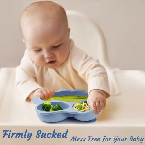 Silicone Baby Feeding Set Includes Adjustable Bib Suction Bowl and Plate, Baby Spoon and Fork, Sippy Cup with Straw and Lidï¼Blueï¼ by Dongguan SHY Silicone Product Co.,LTD