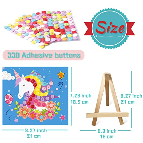 Mosaic Sticker Art Kit for Kids, Colorful Sticky Buttons DIY Handmade Art Kits,Make Your Buttons Art Craftsï¼for Ages 3-6 Children, Beginner, Boys and Girls-with 1wood Display Easel ï¼8pcsï¼ by AUNKZL