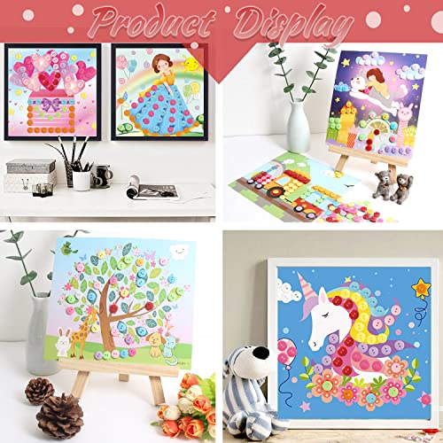 Mosaic Sticker Art Kit for Kids, Colorful Sticky Buttons DIY Handmade Art Kits,Make Your Buttons Art Craftsï¼for Ages 3-6 Children, Beginner, Boys and Girls-with 1wood Display Easel ï¼8pcsï¼ by AUNKZL